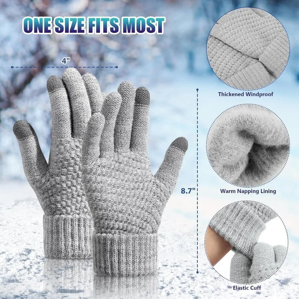 Women's 4 Pack Black Grey Blue Red Winter Gloves Warm Soft Touchscreen Winter